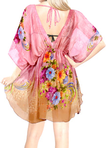 LA LEELA Women Swim Beach Dress Kaftan Cover Ups for Swimwear US 8-16W Pink_Y705