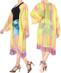 LA LEELA Women Bathing Suit Beach Summer Kimono Maxi Dress US L-4X Yellow_V996