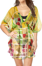 Load image into Gallery viewer, LA LEELA Womens Kaftan Swimsuit Cover Ups Dress for Swimwear US 8-16W Yellow_M41