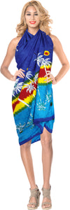 La Leela Women's Hawaiian Bikini Beach Wrap Sheer Sarong Swimming Bathing suit Beachwear Swim Dress Pareo Cover up Long 78"X42"  Blue 911616