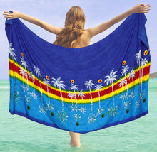 Cargar imagen en el visor de la galería, La Leela Women&#39;s Hawaiian Bikini Beach Wrap Sheer Sarong Swimming Bathing suit Beachwear Swim Dress Pareo Cover up Long 78&quot;X42&quot;  Blue 911616