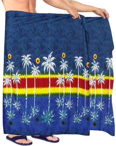 LA-LEELA-Men-Plus-Size-Sarong-Swimsuit-Cover-Up-Beach-Wear-One-Size-N_Blue_Z256