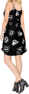 La Leela Halloween Women's Sundress Scary Cute Cross Skull Print Black