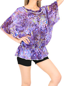 LA LEELA Women Kimono Bikini Swimwear Cover Ups Dress Tops US 8-14 Purple_V284