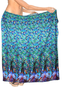 LA-LEELA-Rayon-Women's-Beach-Wrap-Sarong-Cover-Ups-Swimsuit-Tie-Skirt-Scary-Halloween-Bright-Blue_Y894