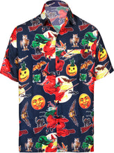 Load image into Gallery viewer, LA-LEELA-Men&#39;s-Camp-Hawaiian-Scary-Halloween-Party-Costume-Pumpkin-Witch-Shirt-Navy Blue_AA242