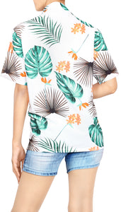 La Leela Women's Forest Hawaiian Aloha Tropical Beach  Short Sleeve Relaxed Fit Blouse Printed Shirt Multi-Color