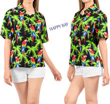 Cargar imagen en el visor de la galería, La Leela Women&#39;s Parrot Covert Hawaiian Aloha Tropical Beach  Short Sleeve Relaxed Fit Blouse Printed Shirt Black