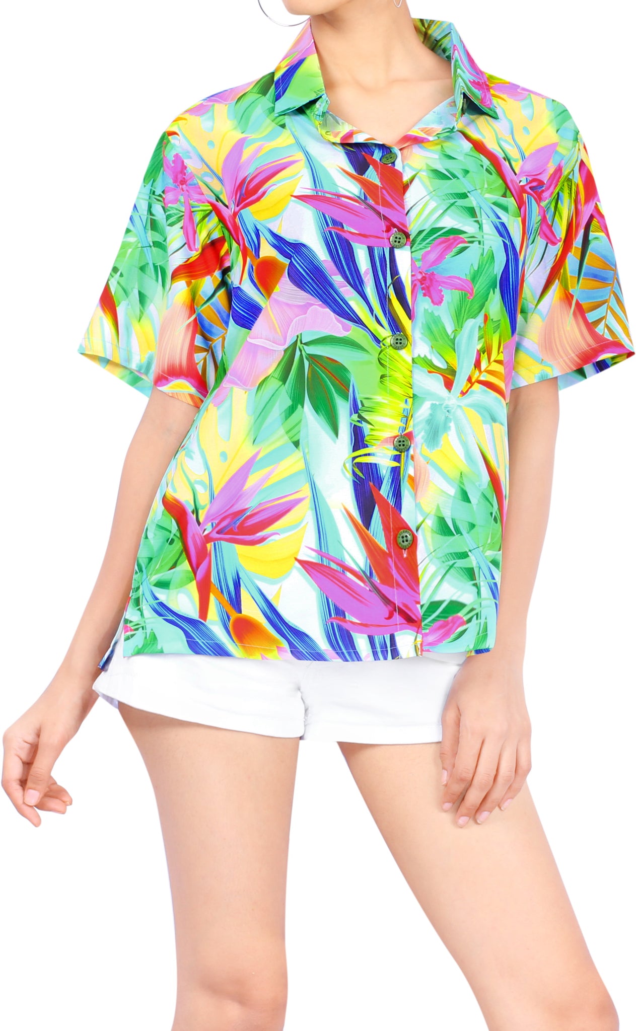 La Leela Women Plus Size Hawaiian Shirt Regular Fit Short Sleeve