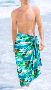 La Leela Men's Elegant Swimsuit Casual Summer Sarong One Size Turquoise_V956