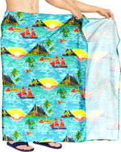 Cargar imagen en el visor de la galería, la-leela-Men&#39;s-Casual-Beach-Swimwear-Lava-Lava-Sarong-One-Size-Sea-Green_V942