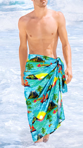 La Leela Men's Casual Beach Swimwear Lava Lava Sarong One Size Sea Green_V942