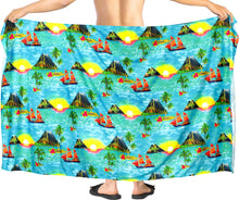 Cargar imagen en el visor de la galería, La Leela Men&#39;s Casual Beach Swimwear Lava Lava Sarong One Size Sea Green_V942