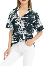 Load image into Gallery viewer, LA LEELA Women&#39;s Beachy Tropical Hawaiian Blouse Shirt Breezy Summer Wear Short Sleeve Collar Shirt Black