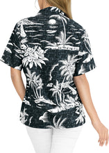 Load image into Gallery viewer, LA LEELA Women&#39;s Beachy Tropical Hawaiian Blouse Shirt Breezy Summer Wear Short Sleeve Collar Shirt Black