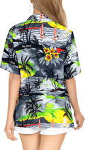 Cargar imagen en el visor de la galería, LA LEELA Women&#39;s Breezy Tropical Hawaiian Blouse Swim Beachwear Short Sleeve Collar Shirt Palm Leaf Grey