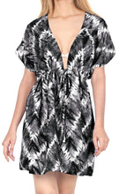 Load image into Gallery viewer, LA LEELA Women Summer Beach Bikini Cover Up Short Tie Dye Dress M-L Black_AA507