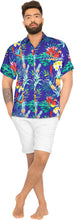 Cargar imagen en el visor de la galería, LA LEELA Hawaiian Shirt for Men&#39;s Parrot and Tropical Palm Leaves Print Button-Down Shirt (Blue)