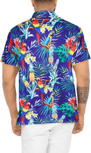 Cargar imagen en el visor de la galería, LA LEELA Hawaiian Shirt for Men&#39;s Parrot and Tropical Palm Leaves Print Button-Down Shirt (Blue)