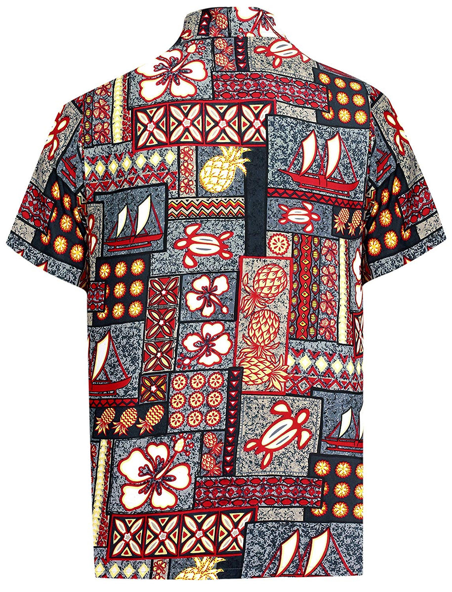 LA LEELA Hawaiian Shirt for Men Short Sleeve Front-Pocket Beach ...