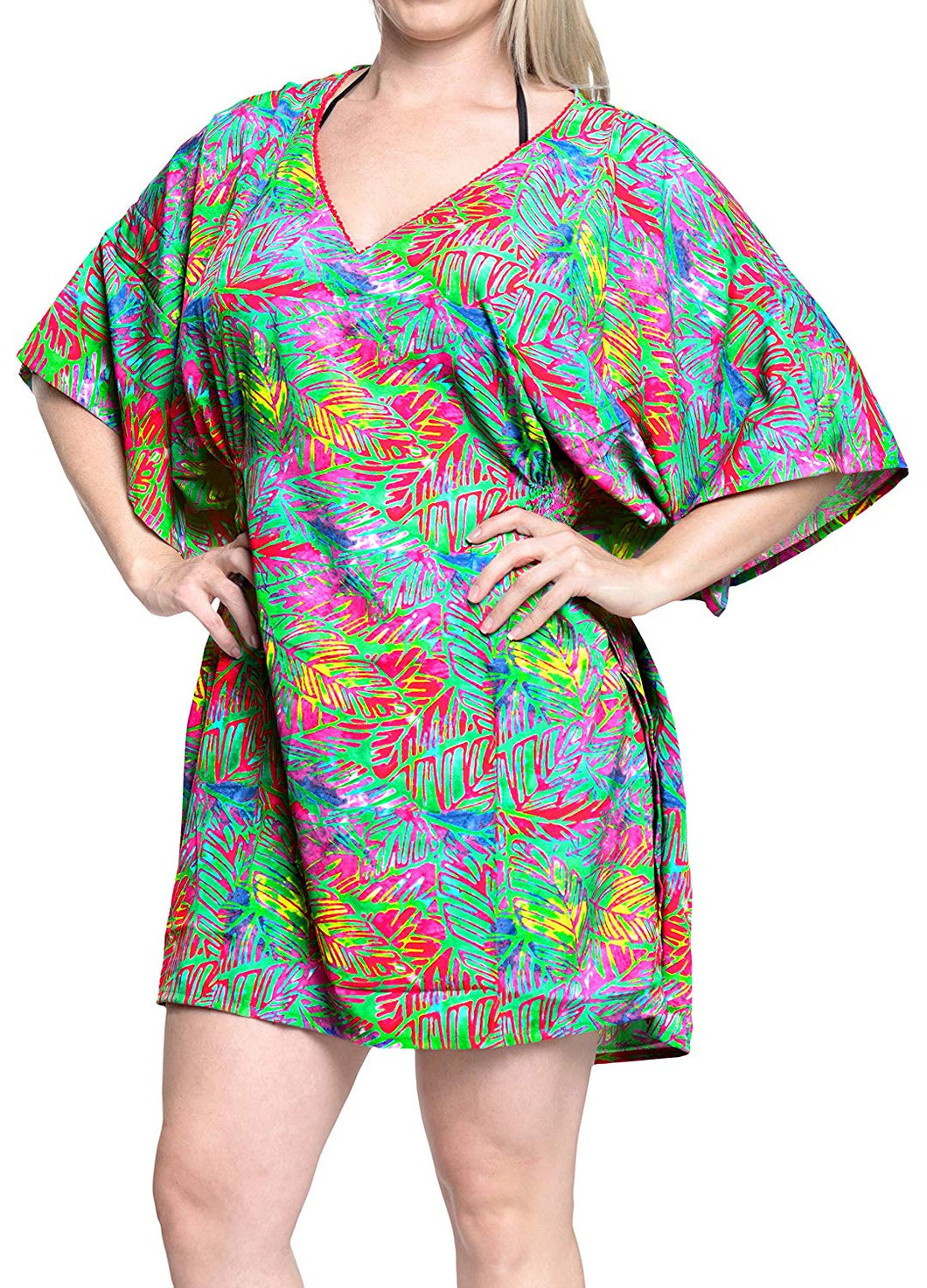 LA LEELA Bikini Swim Beach wear Swimsuit Cover up Women Kimono Dress Printed